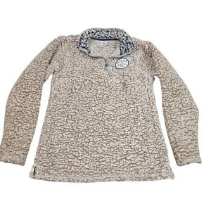 Minnesota Sherpa Pullover Small Beige Quarter Zip Patch Cozy Outdoor Cabincore